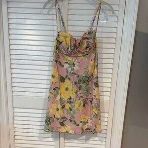 Selfie Leslie Pink and Yellow Floral Mini Dress NWT